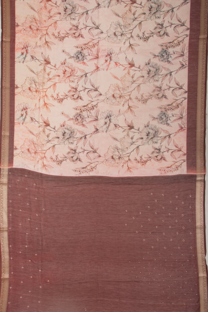 Chanderi Silk Floral Printed Peach Saree