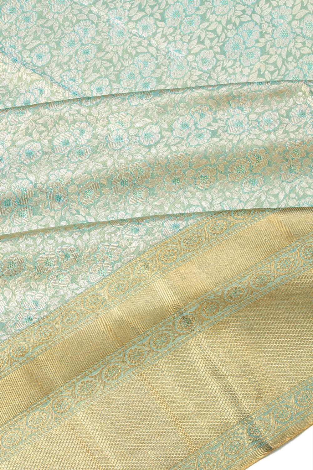 Kanchipuram Silk Tissue Brocade Sky Blue Saree