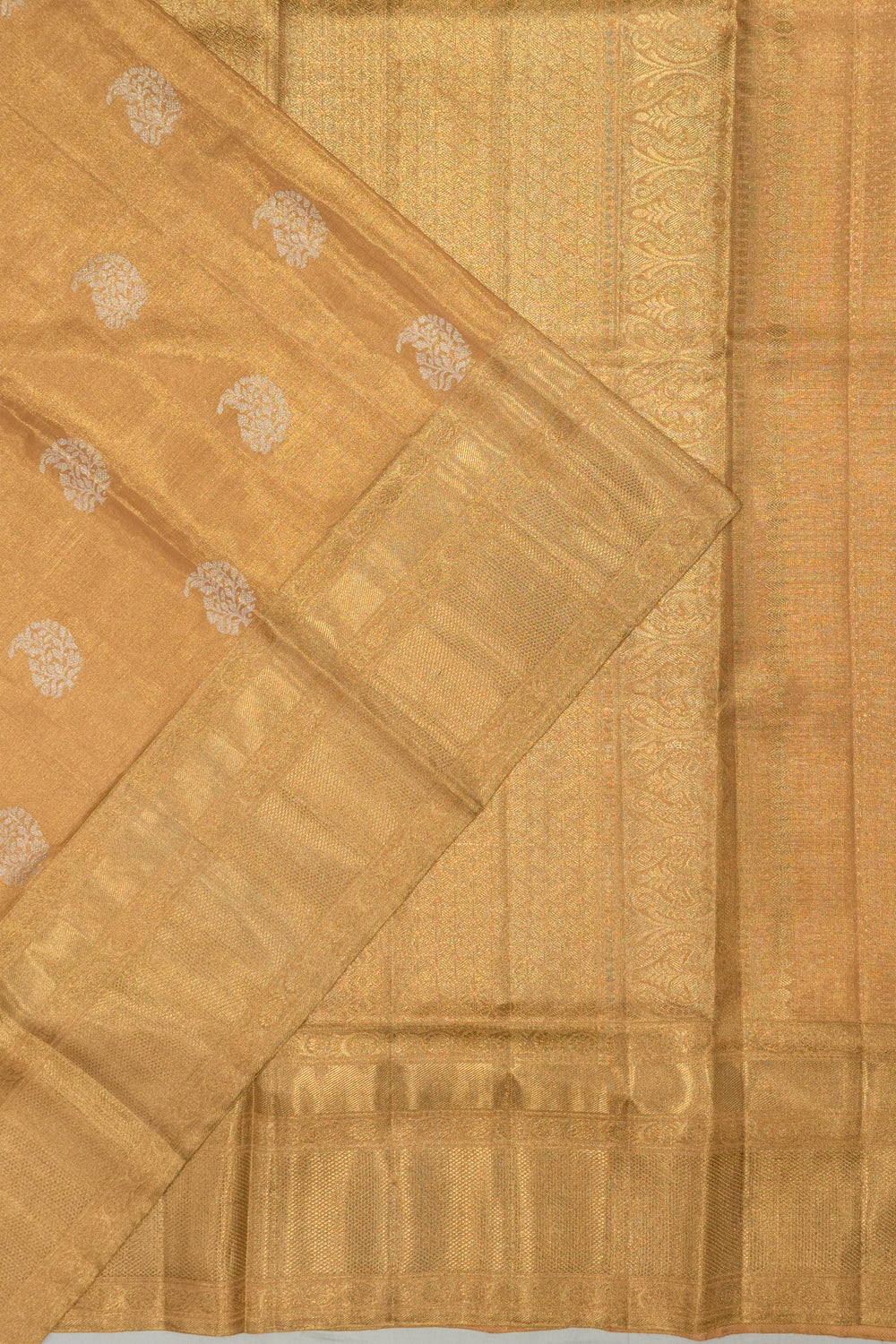 Kanchipuram Silk Tissue Butta Pastel Orange Saree