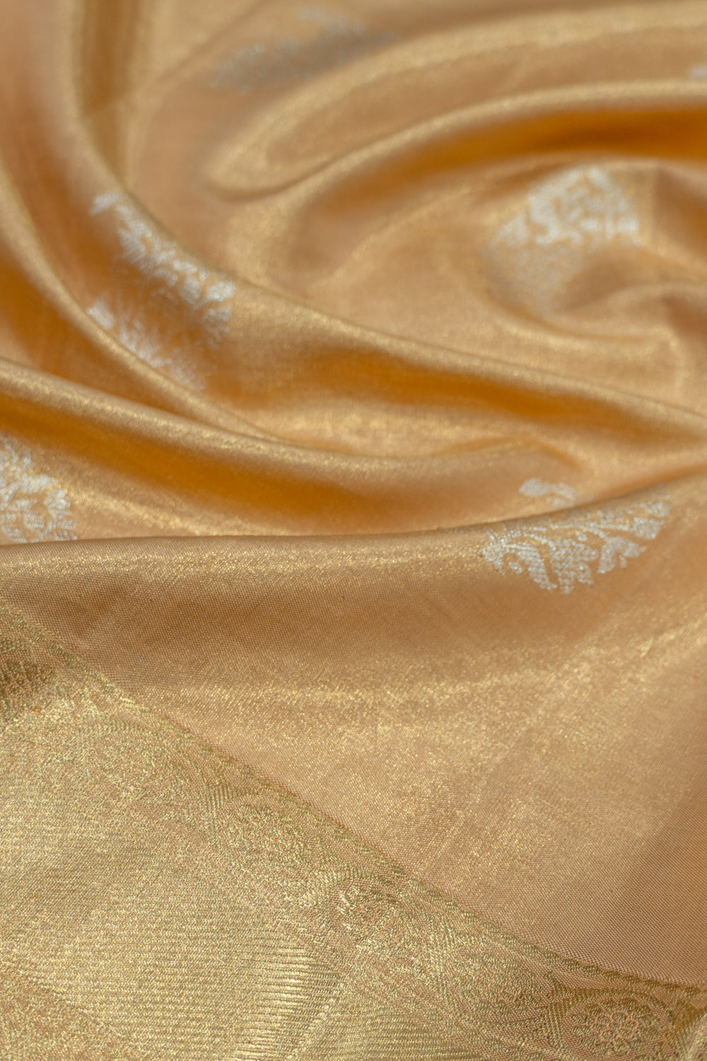 Kanchipuram Silk Tissue Butta Pastel Orange Saree