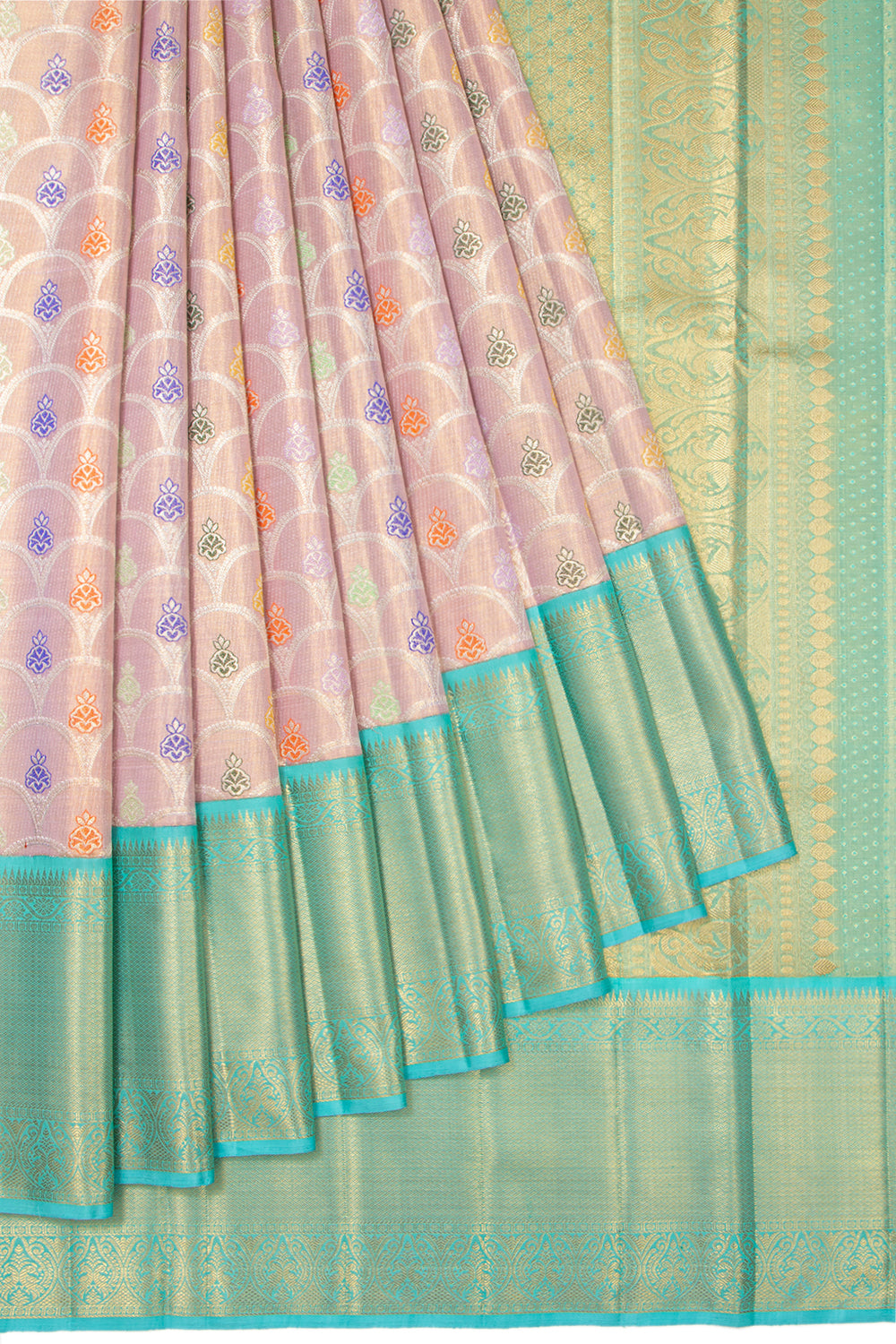 Kanchipuram Silk Tissue Brocade Peach Saree