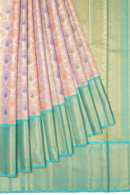 Kanchipuram Silk Tissue Brocade Peach Saree