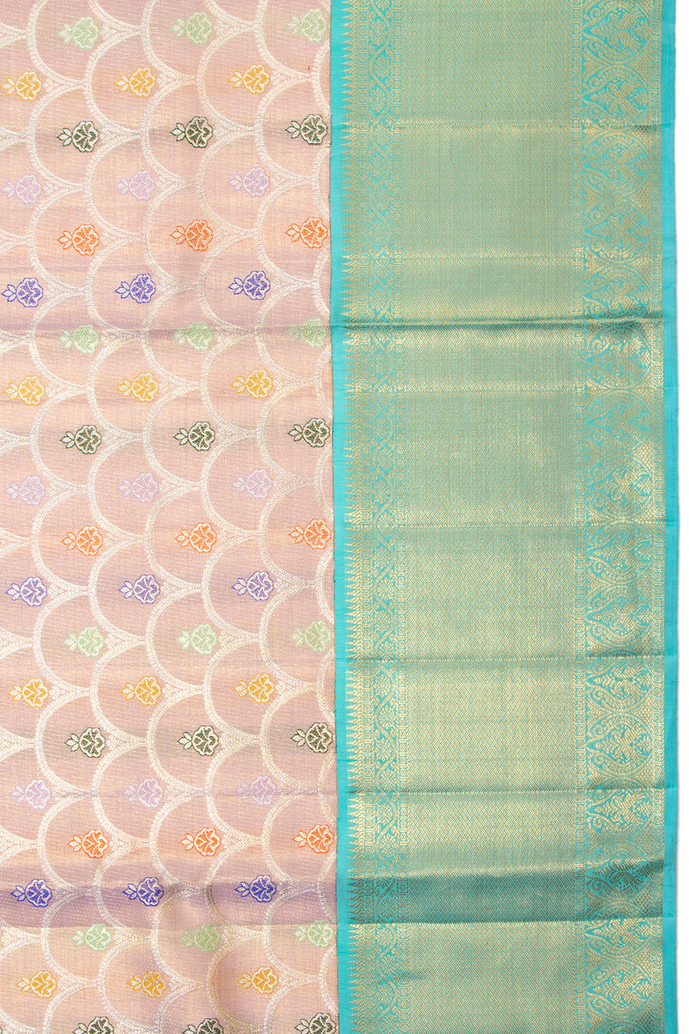 Kanchipuram Silk Tissue Brocade Peach Saree