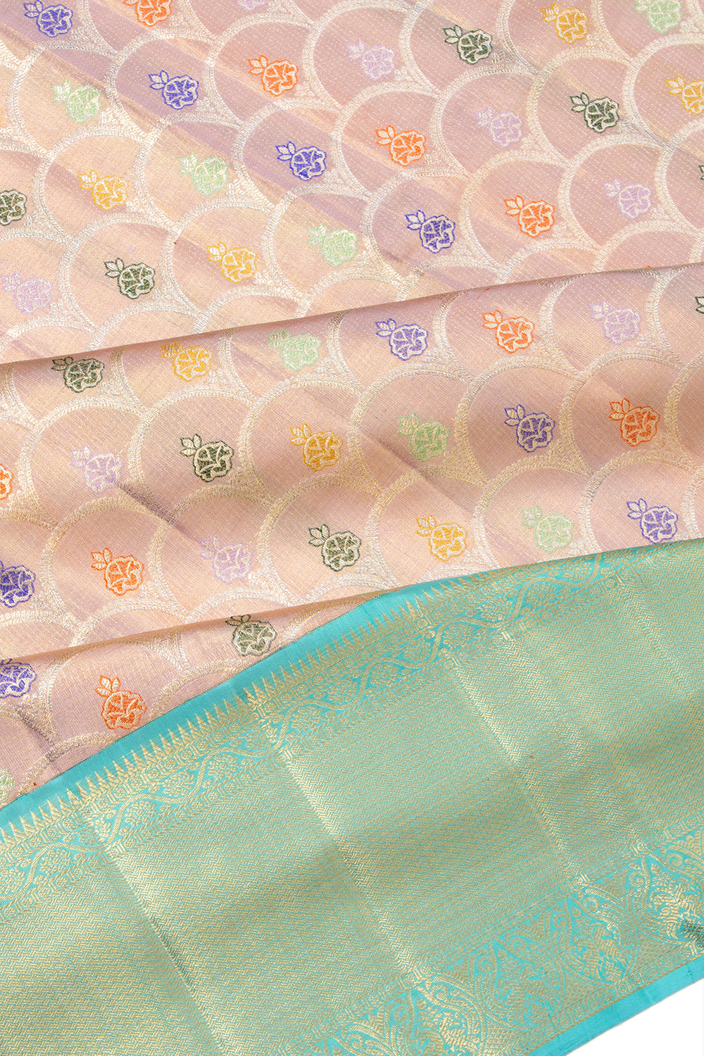 Kanchipuram Silk Tissue Brocade Peach Saree