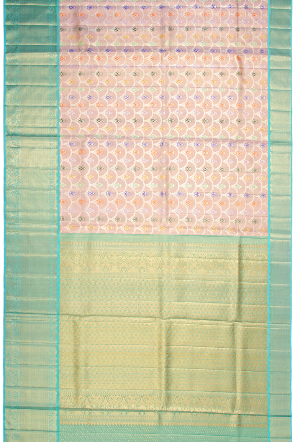 Kanchipuram Silk Tissue Brocade Peach Saree
