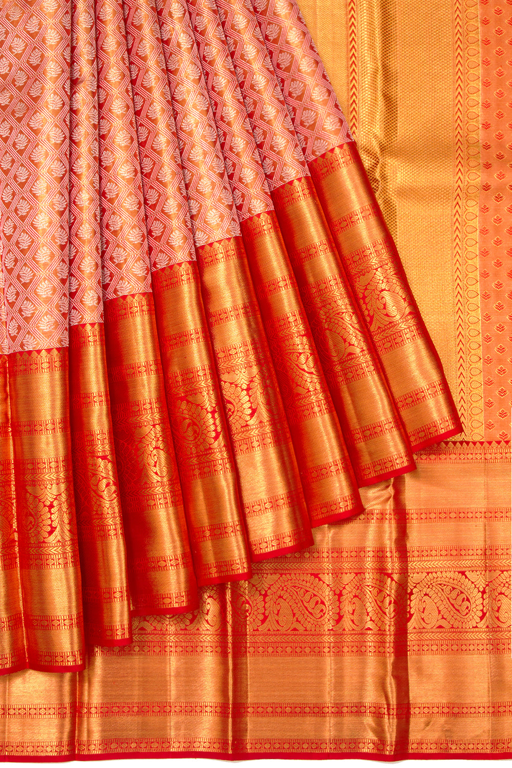 Kanchipuram Silk Tissue Brocade Orange Saree