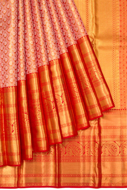 Kanchipuram Silk Tissue Brocade Orange Saree
