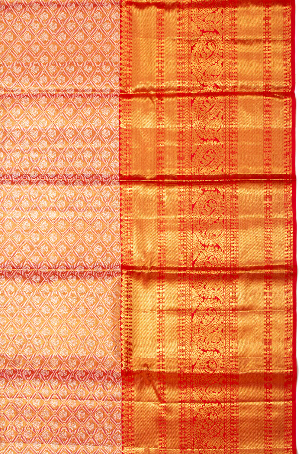 Kanchipuram Silk Tissue Brocade Orange Saree