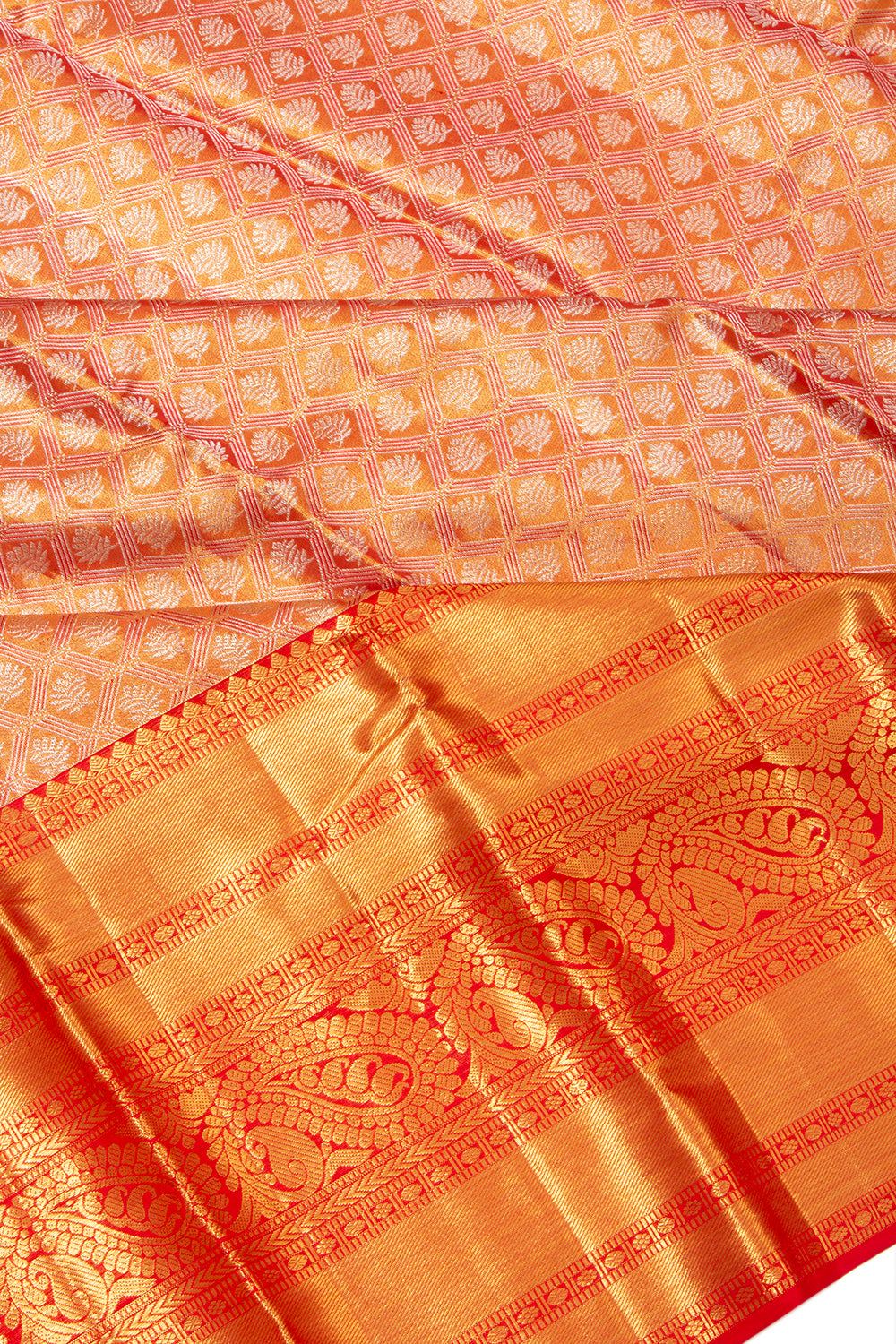 Kanchipuram Silk Tissue Brocade Orange Saree