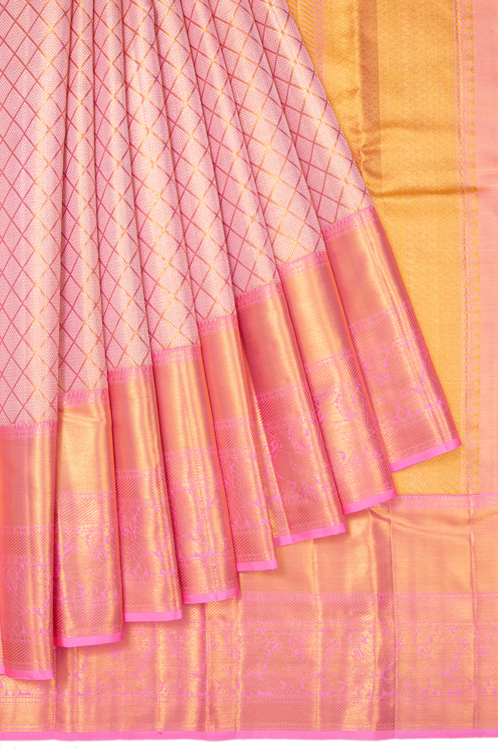 Kanchipuram Silk Tissue Brocade Baby Pink Saree