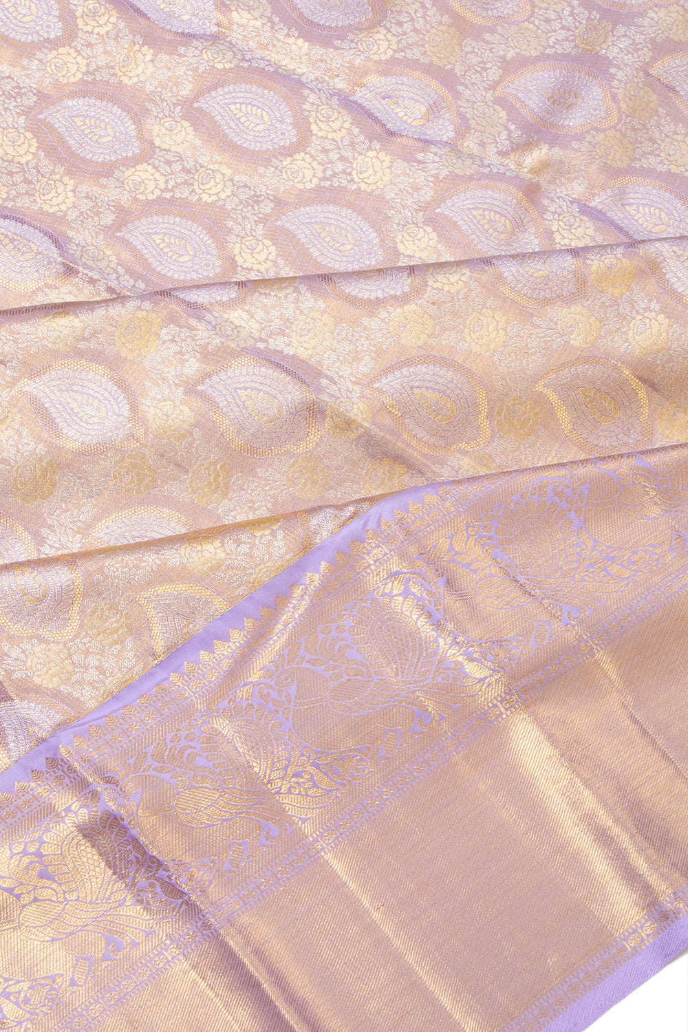 Kanchipuram Silk Tissue Brocade Lavender Saree
