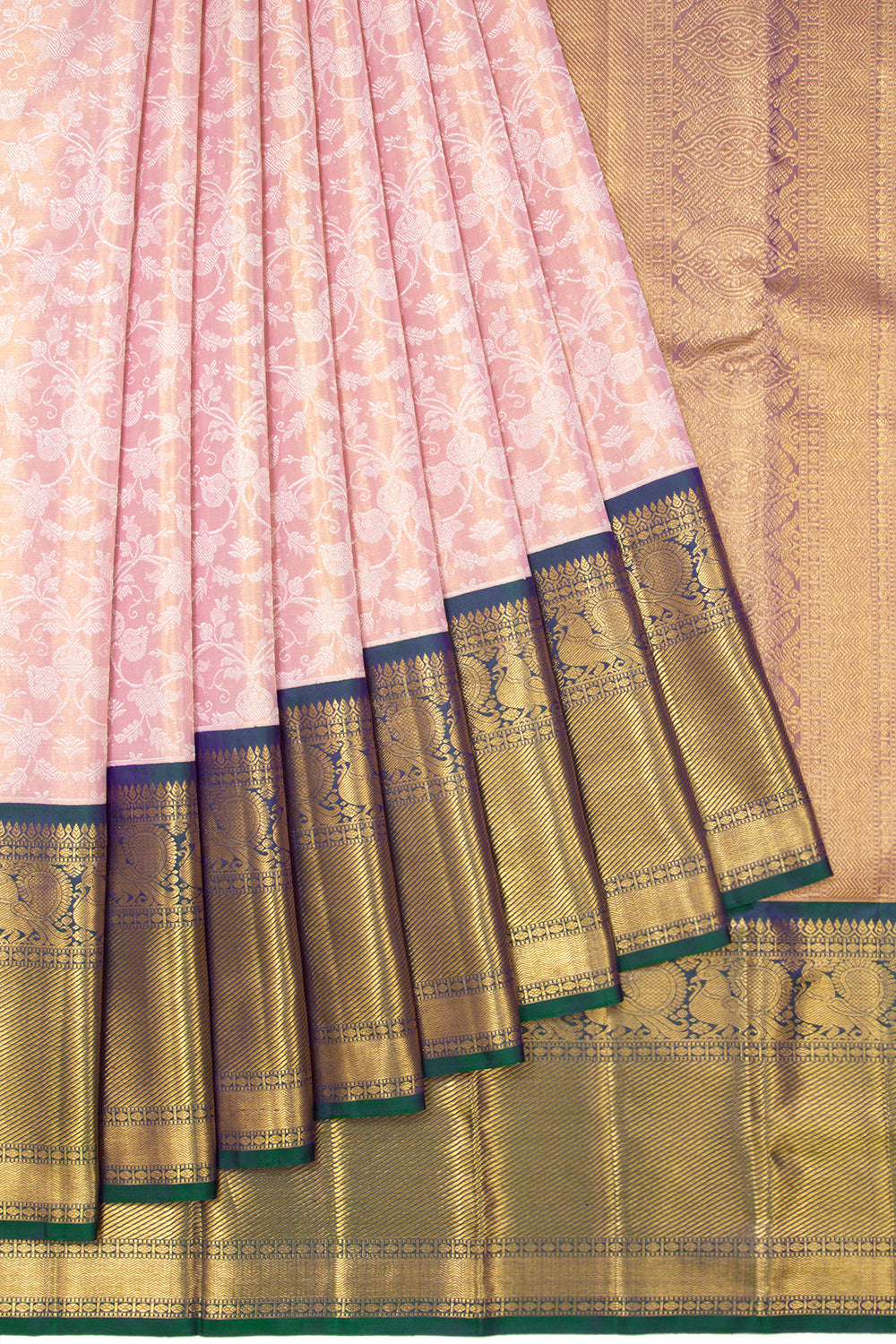 Kanchipuram Silk Tissue Jaal Baby Pink Saree