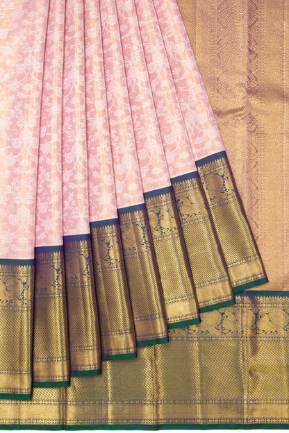 Kanchipuram Silk Tissue Jaal Baby Pink Saree