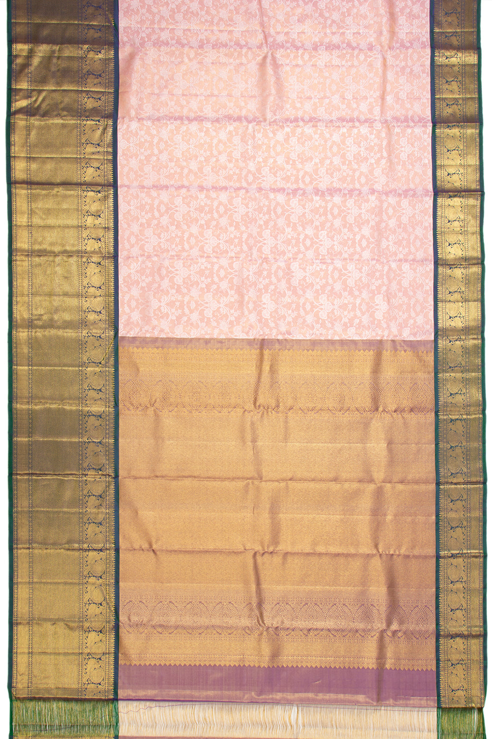Kanchipuram Silk Tissue Jaal Baby Pink Saree