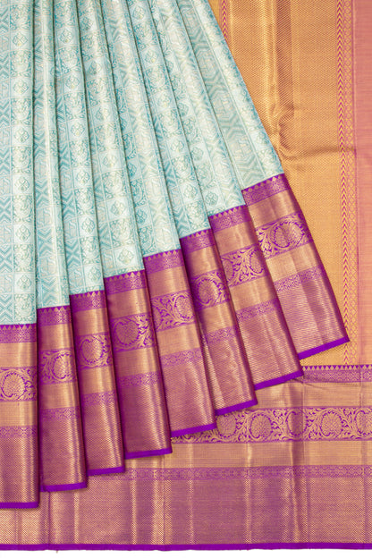 Kanchipuram Silk Tissue Brocade Sky Blue Saree