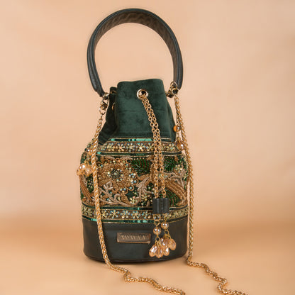 Zardosi Embroidery Green Potli Bag By Kankatala