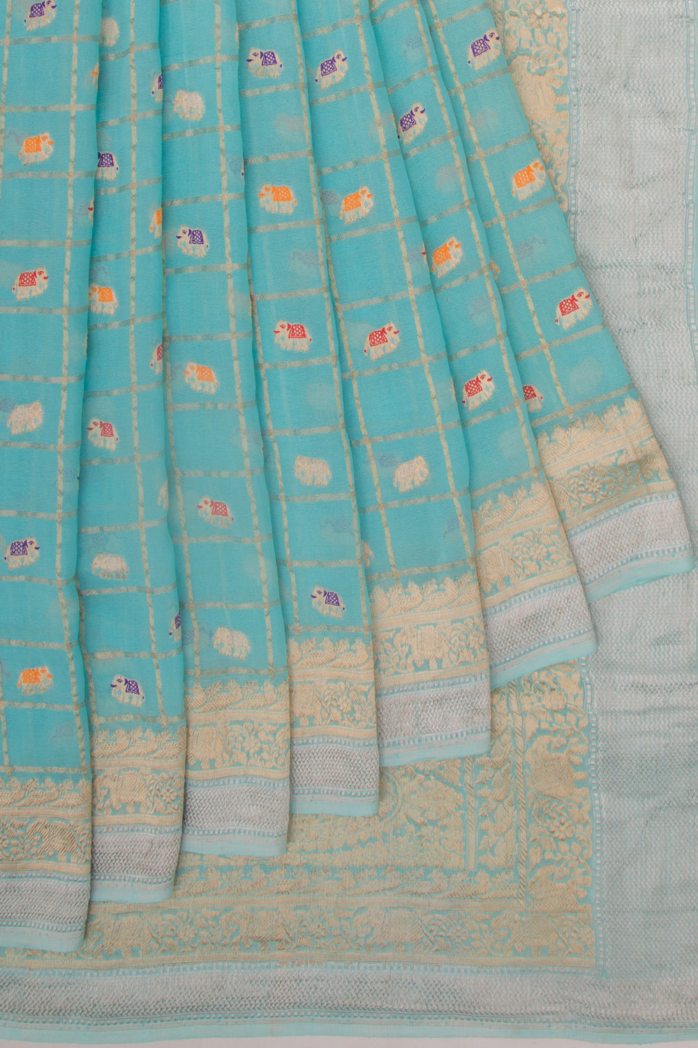 Banarasi Georgette Checks And Butta Sky Blue Saree