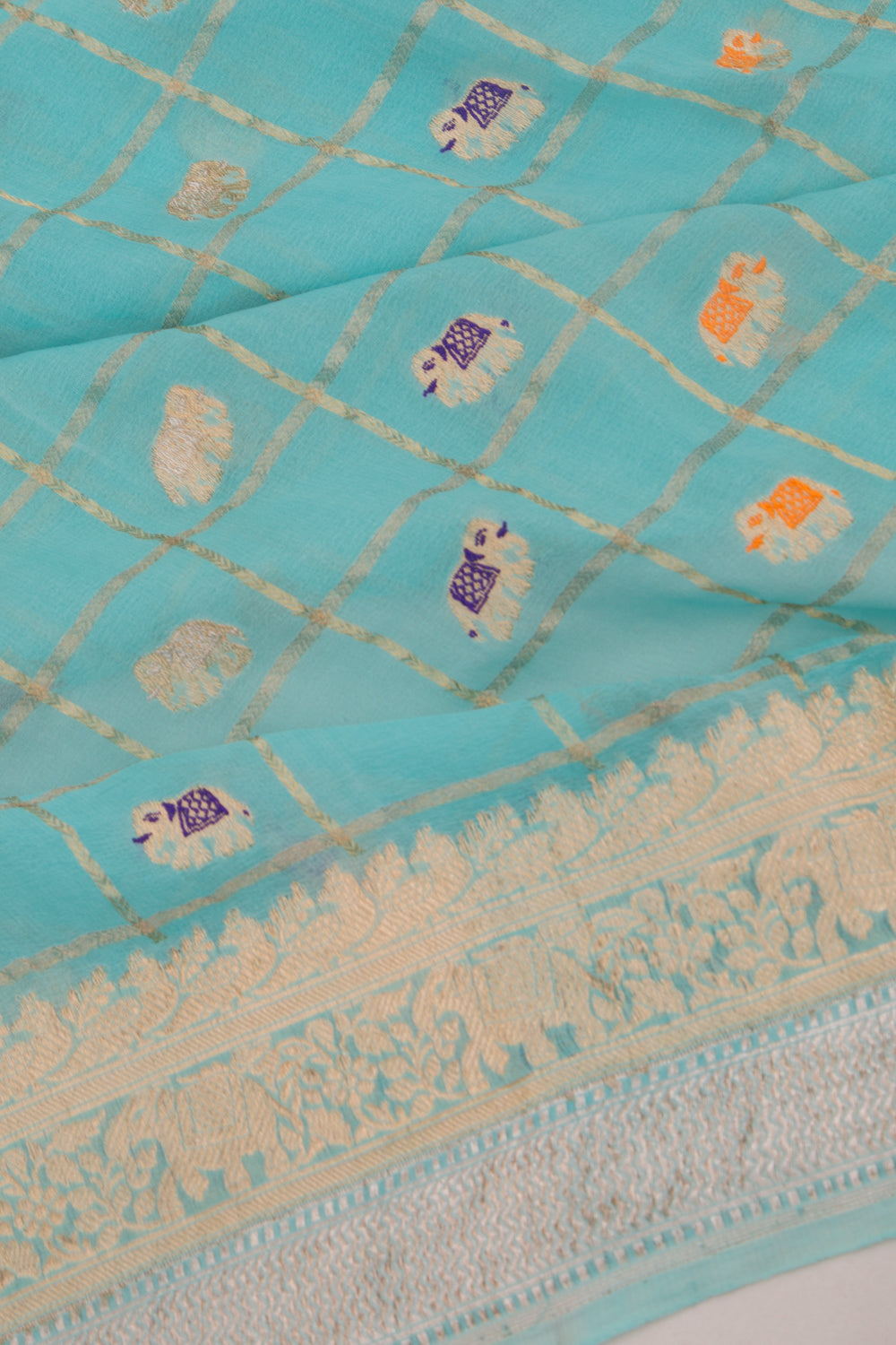 Banarasi Georgette Checks And Butta Sky Blue Saree