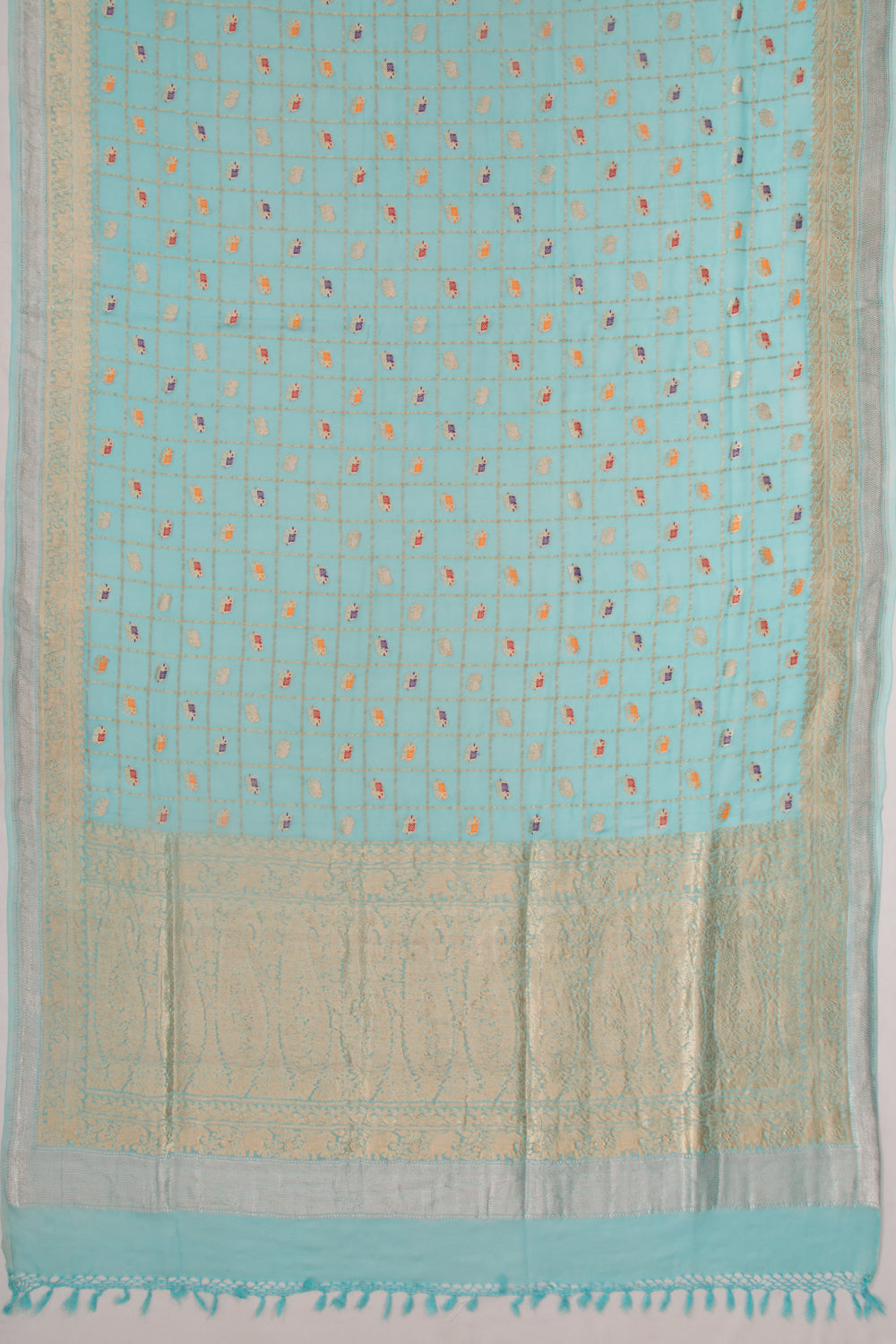 Banarasi Georgette Checks And Butta Sky Blue Saree