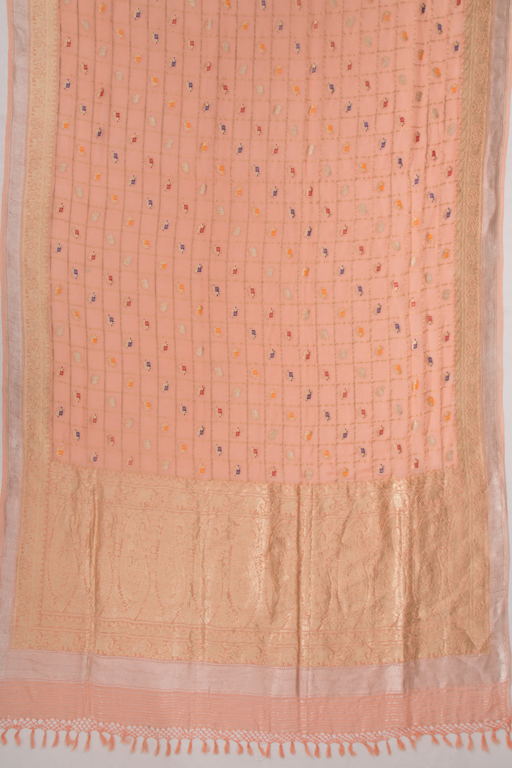 Banarasi Georgette Checks And Butta Peach Saree