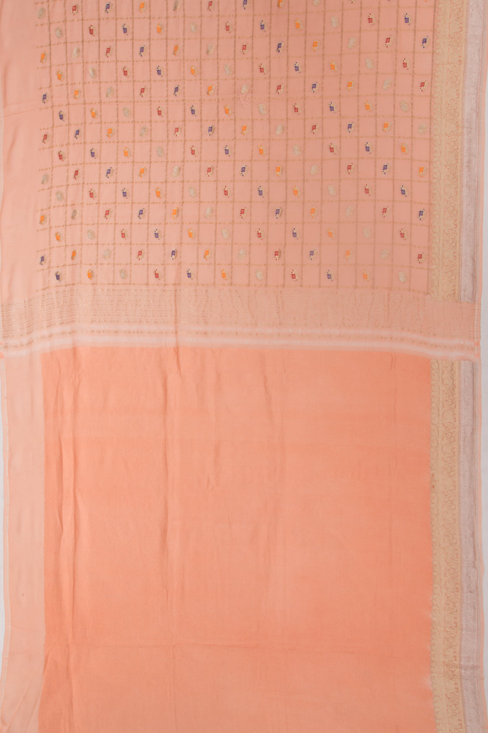 Banarasi Georgette Checks And Butta Peach Saree