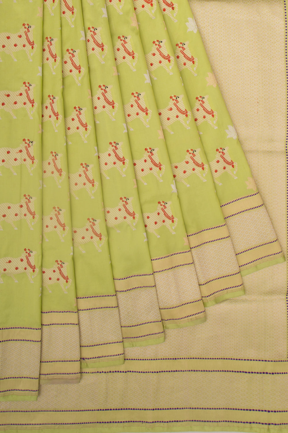 Banarasi Silk Pichwai Butta Pista Green Saree