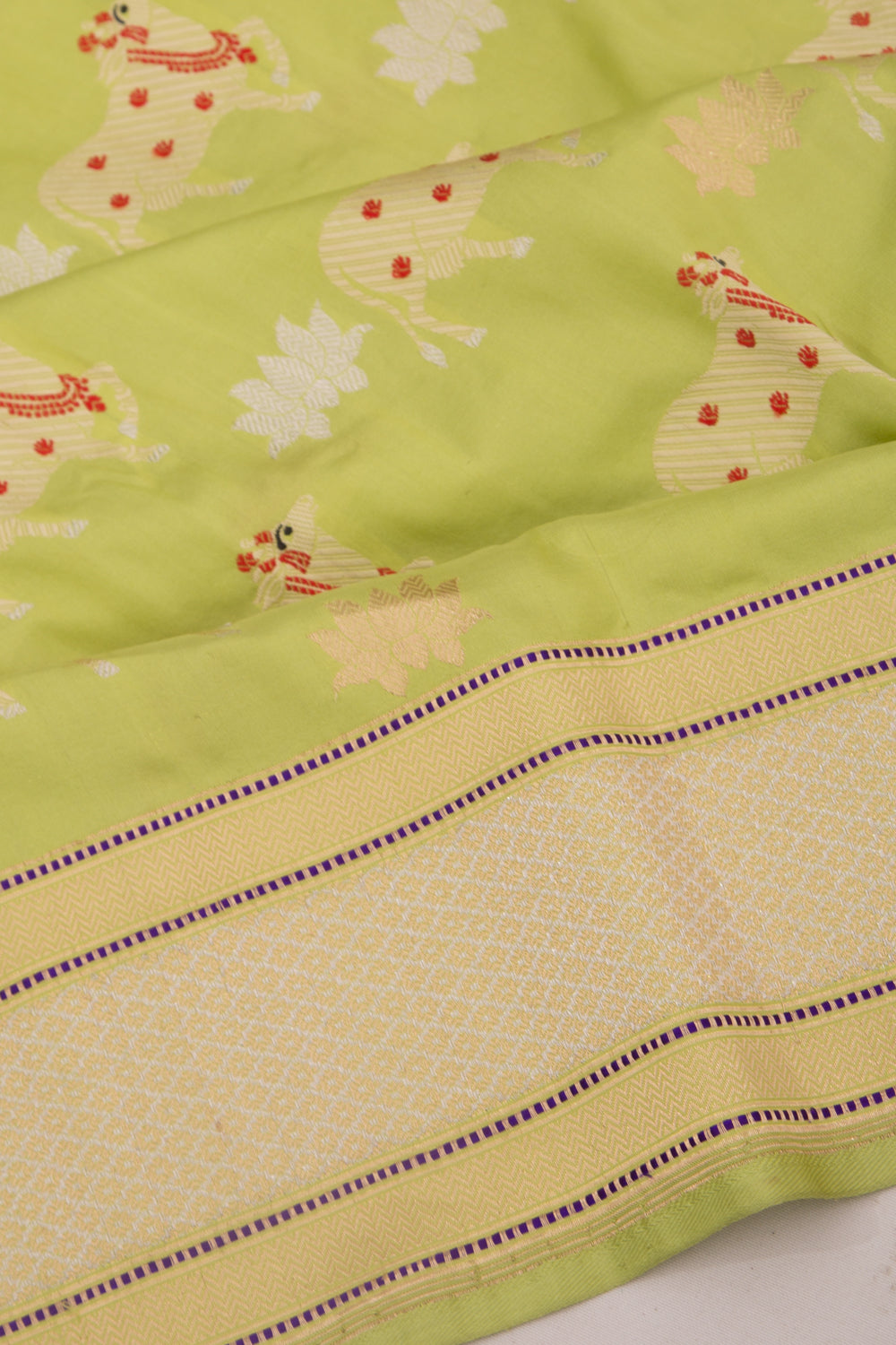 Banarasi Silk Pichwai Butta Pista Green Saree