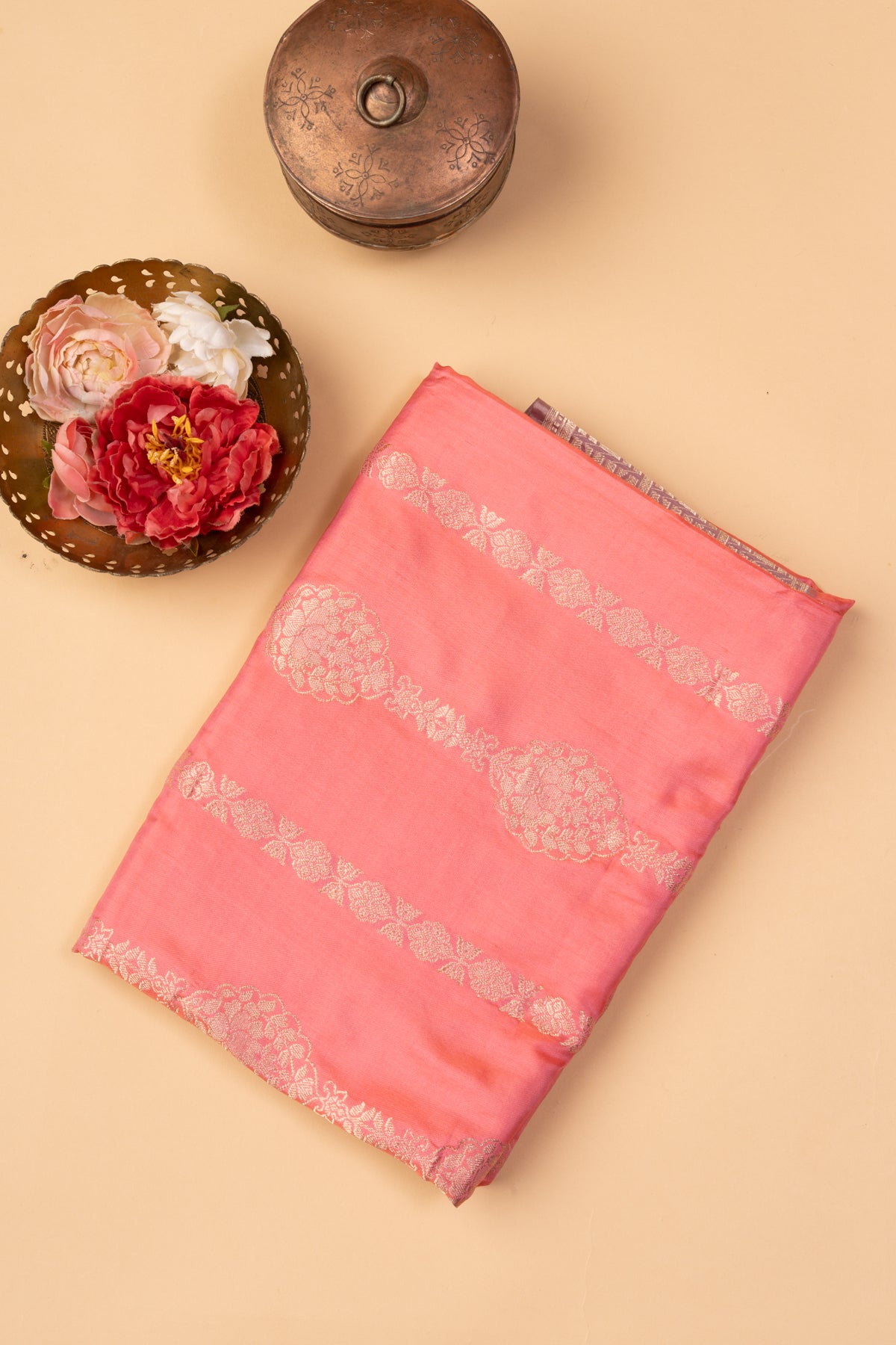 Banarasi Silk Vertical Lines Peach Saree