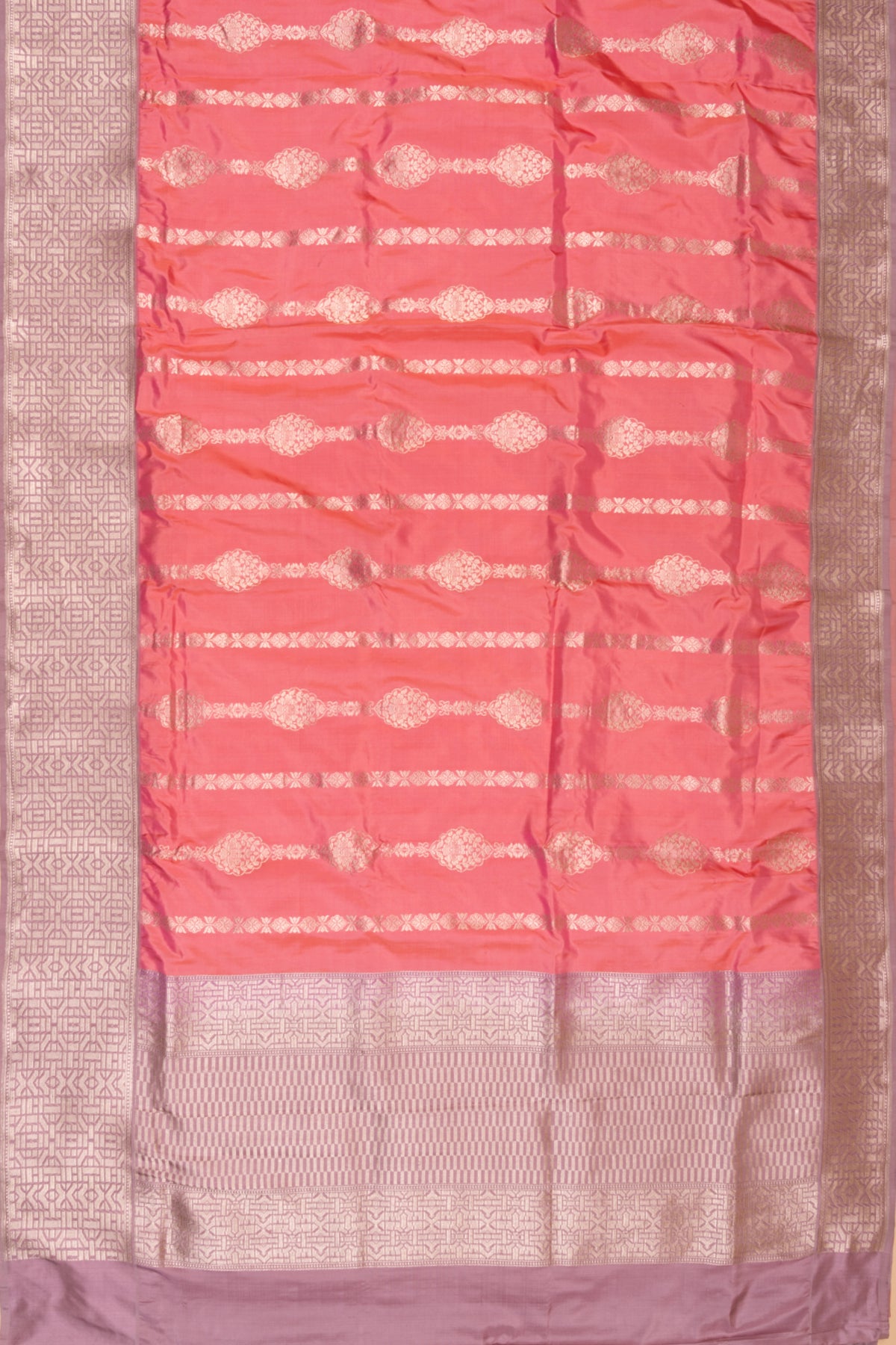 Banarasi Silk Vertical Lines Peach Saree