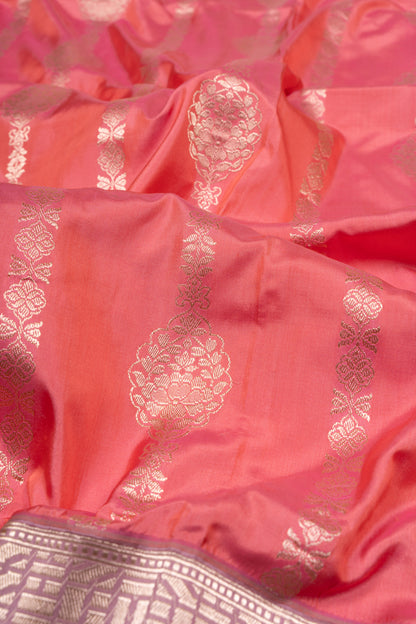 Banarasi Silk Vertical Lines Peach Saree