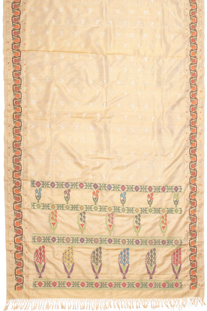 Kanchipuram Silk Tissue Butta Gold Saree With Jamdani Border
