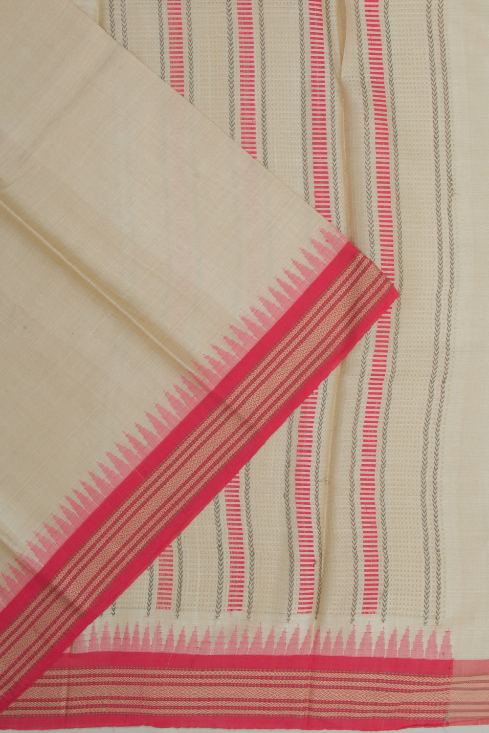 Bhagalpuri Tussar Plain Cream Saree