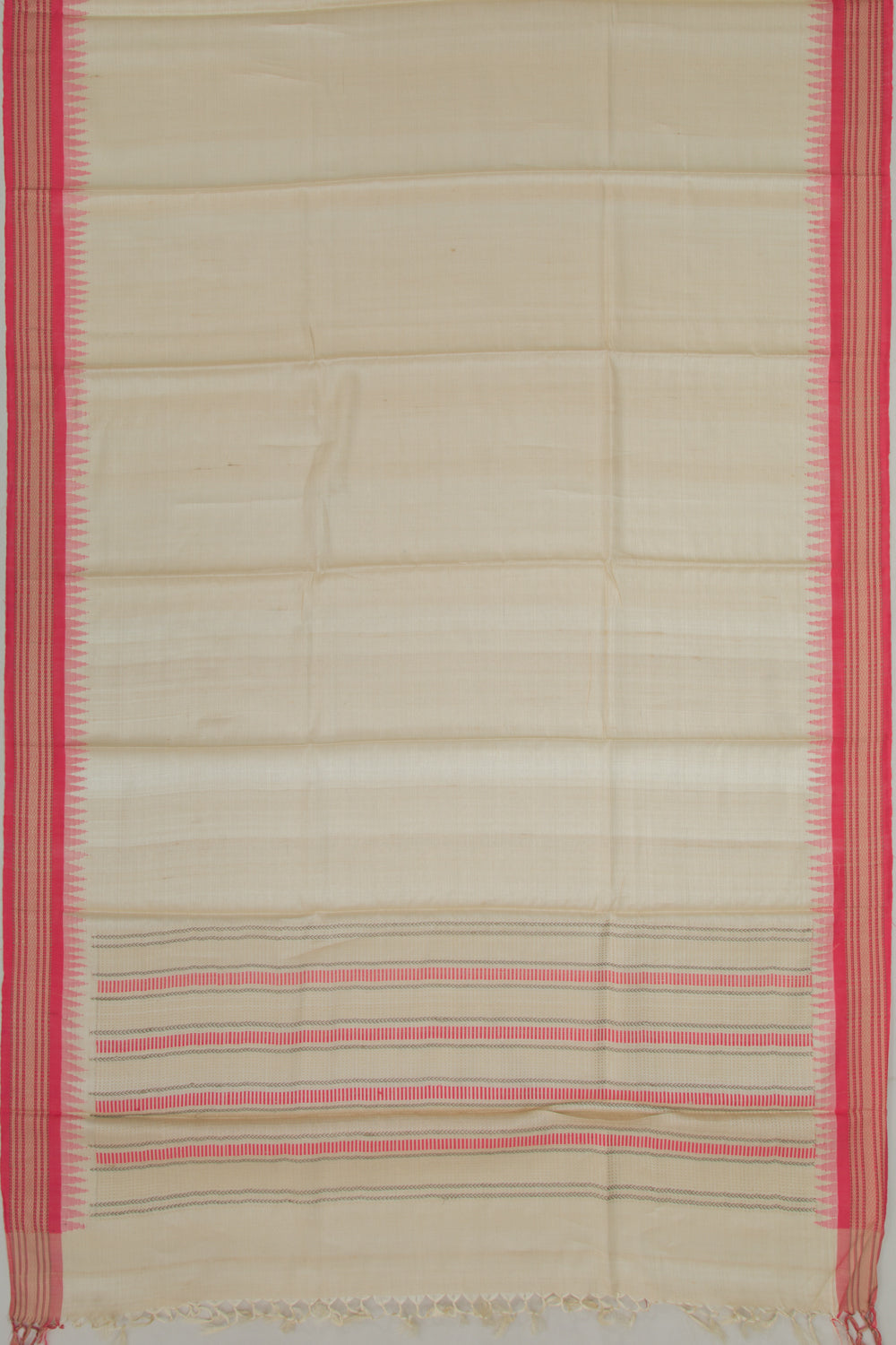 Bhagalpuri Tussar Plain Cream Saree