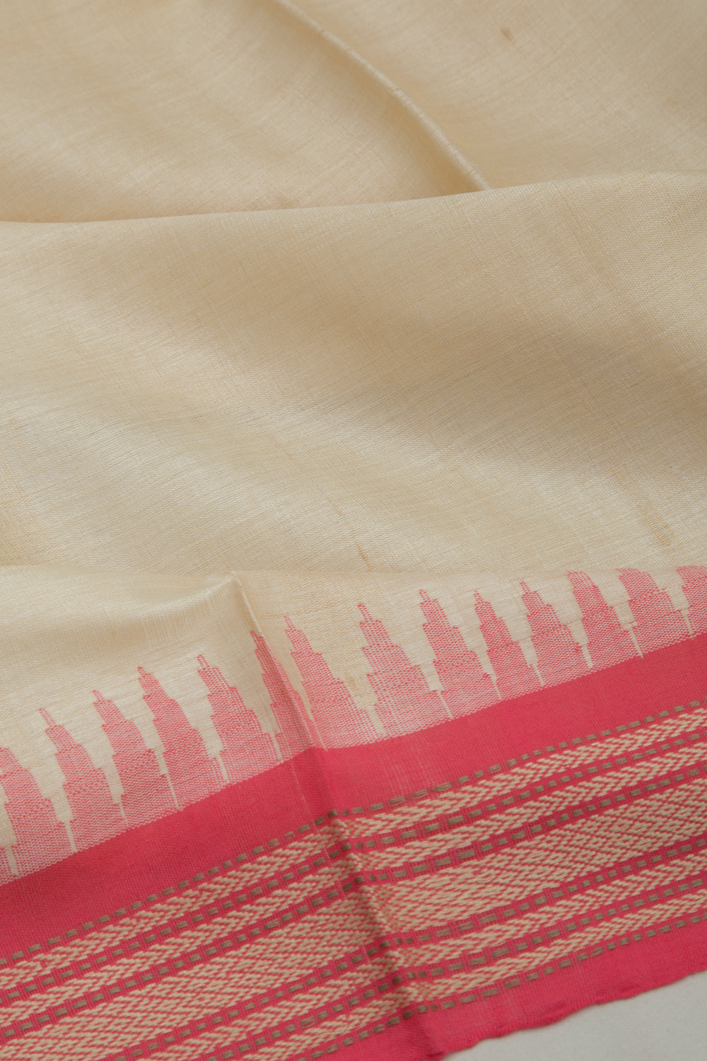 Bhagalpuri Tussar Plain Cream Saree