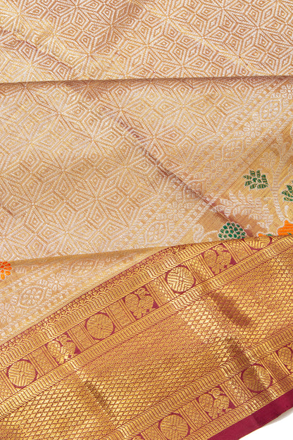 Kanchipuram Silk Tissue Brocade Gold Saree