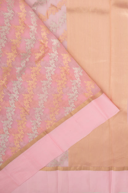 Organza Half-n-Half Jaal And Butta Baby Pink Saree