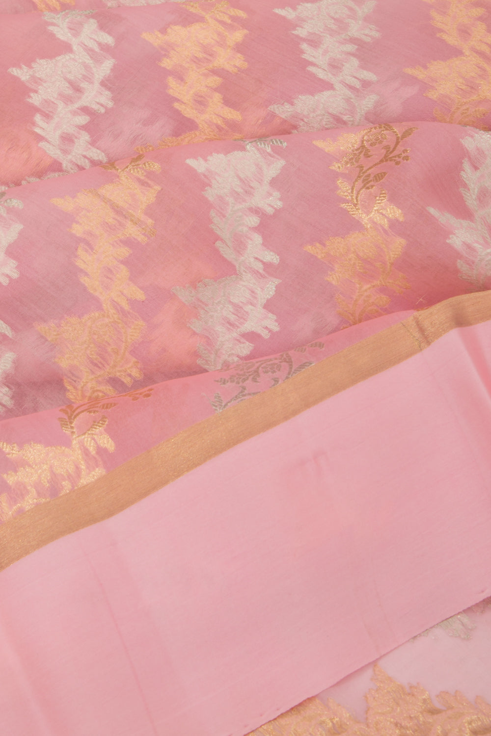 Organza Half-n-Half Jaal And Butta Baby Pink Saree