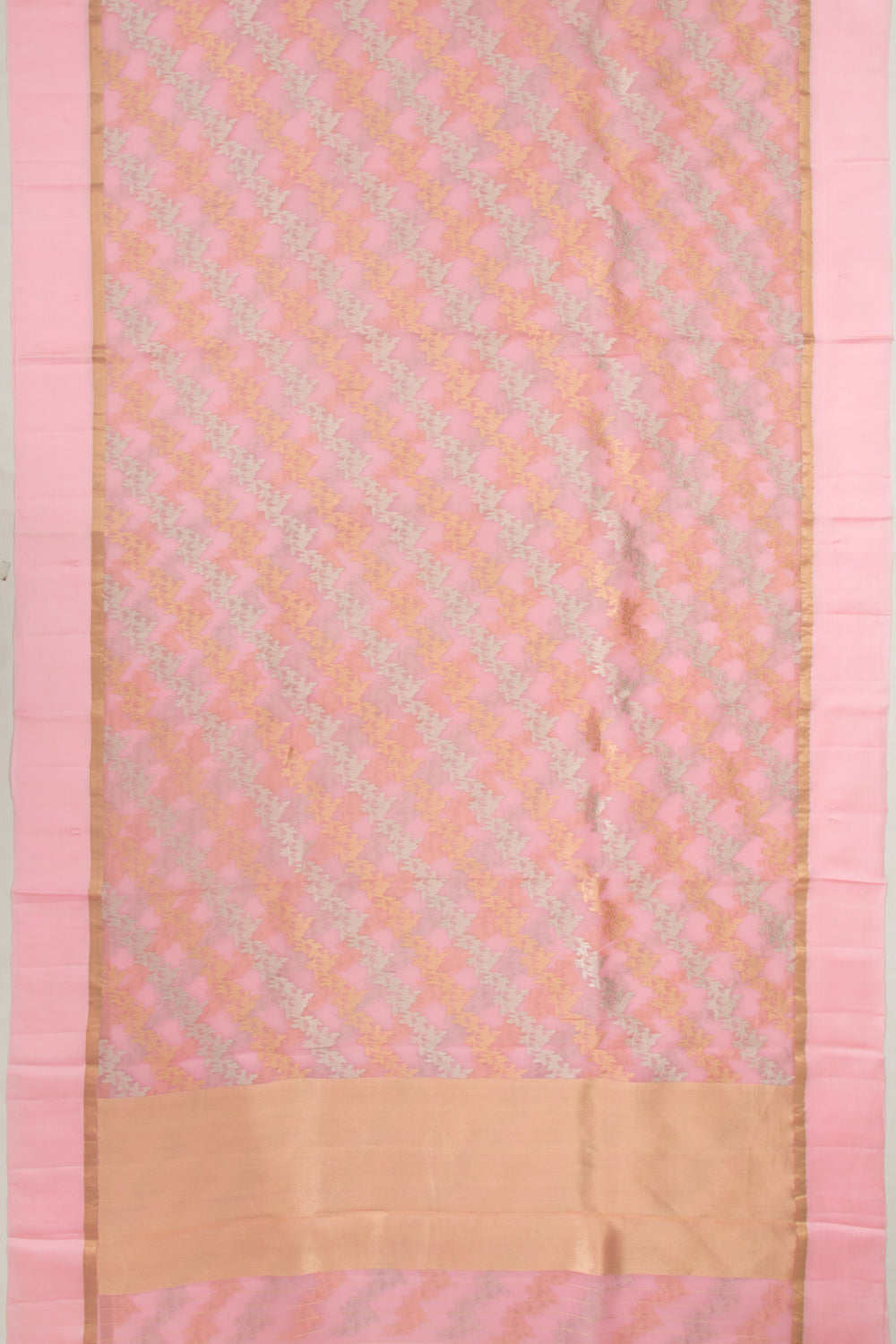 Organza Half-n-Half Jaal And Butta Baby Pink Saree