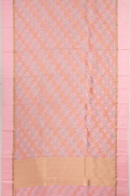 Organza Half-n-Half Jaal And Butta Baby Pink Saree