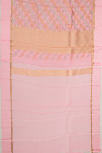 Organza Half-n-Half Jaal And Butta Baby Pink Saree