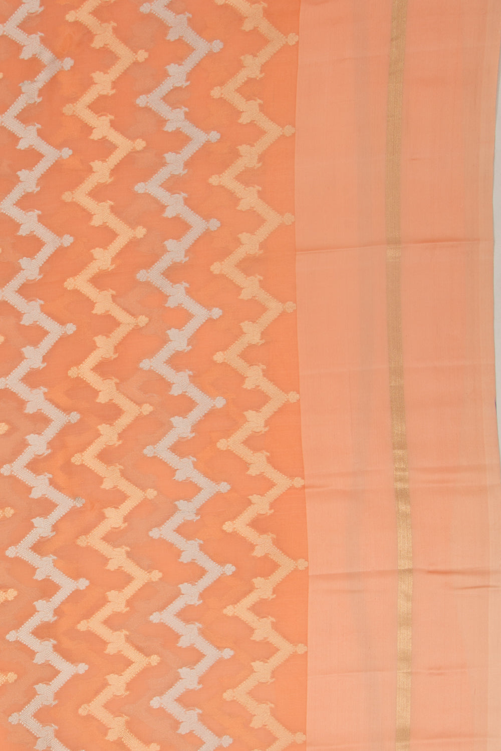 Organza  Zig Zag Lines Orange Saree
