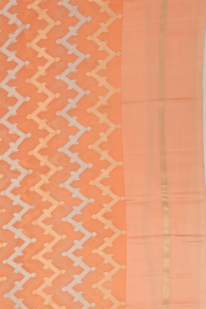 Organza  Zig Zag Lines Orange Saree