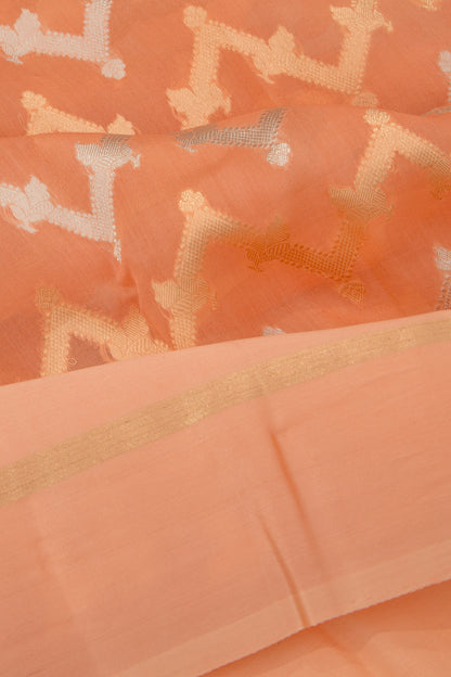 Organza  Zig Zag Lines Orange Saree