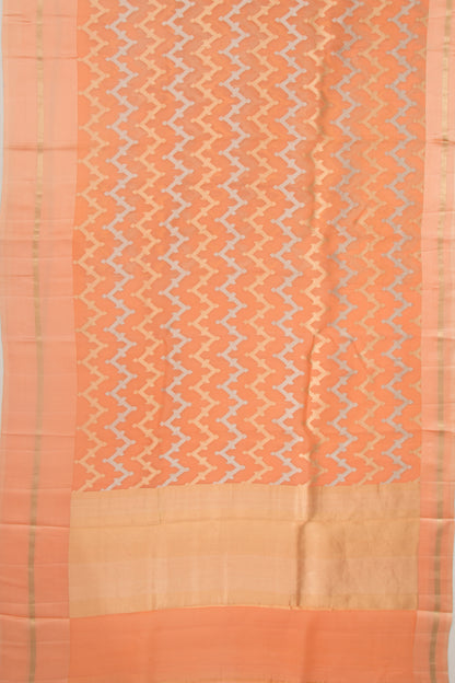 Organza  Zig Zag Lines Orange Saree