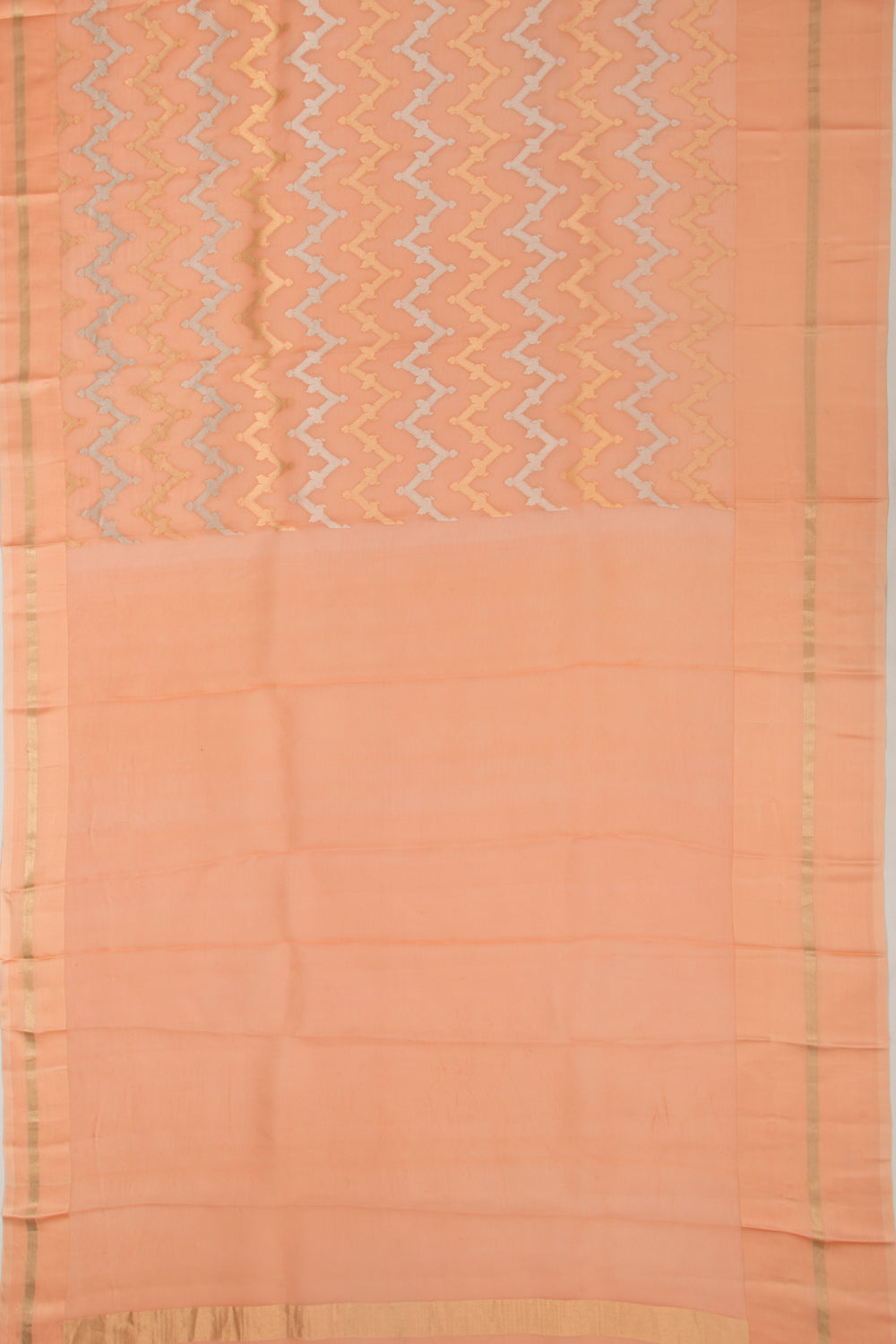 Organza  Zig Zag Lines Orange Saree
