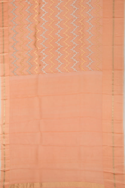 Organza  Zig Zag Lines Orange Saree