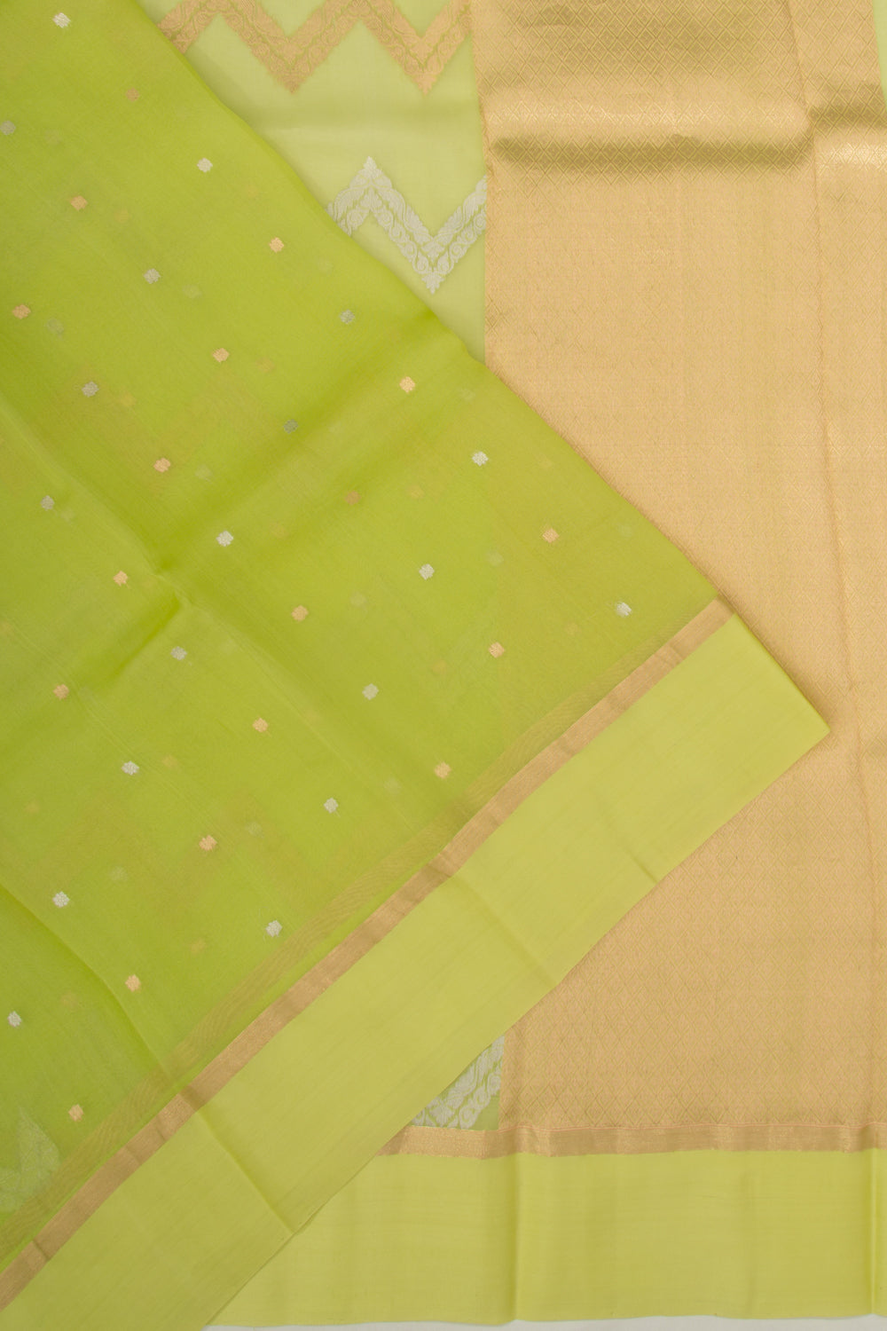 Organza Half-n-Half Jaal And Butta Green Saree