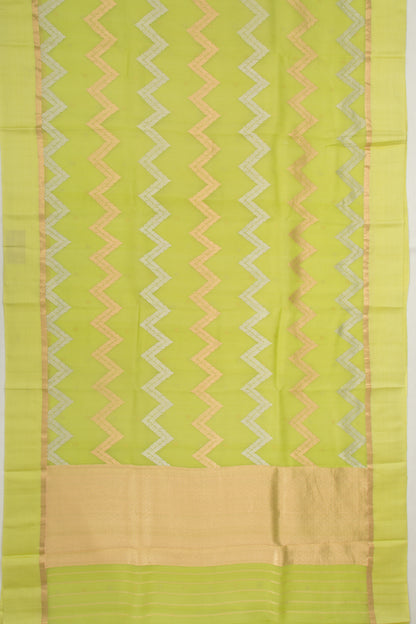 Organza Half-n-Half Jaal And Butta Green Saree