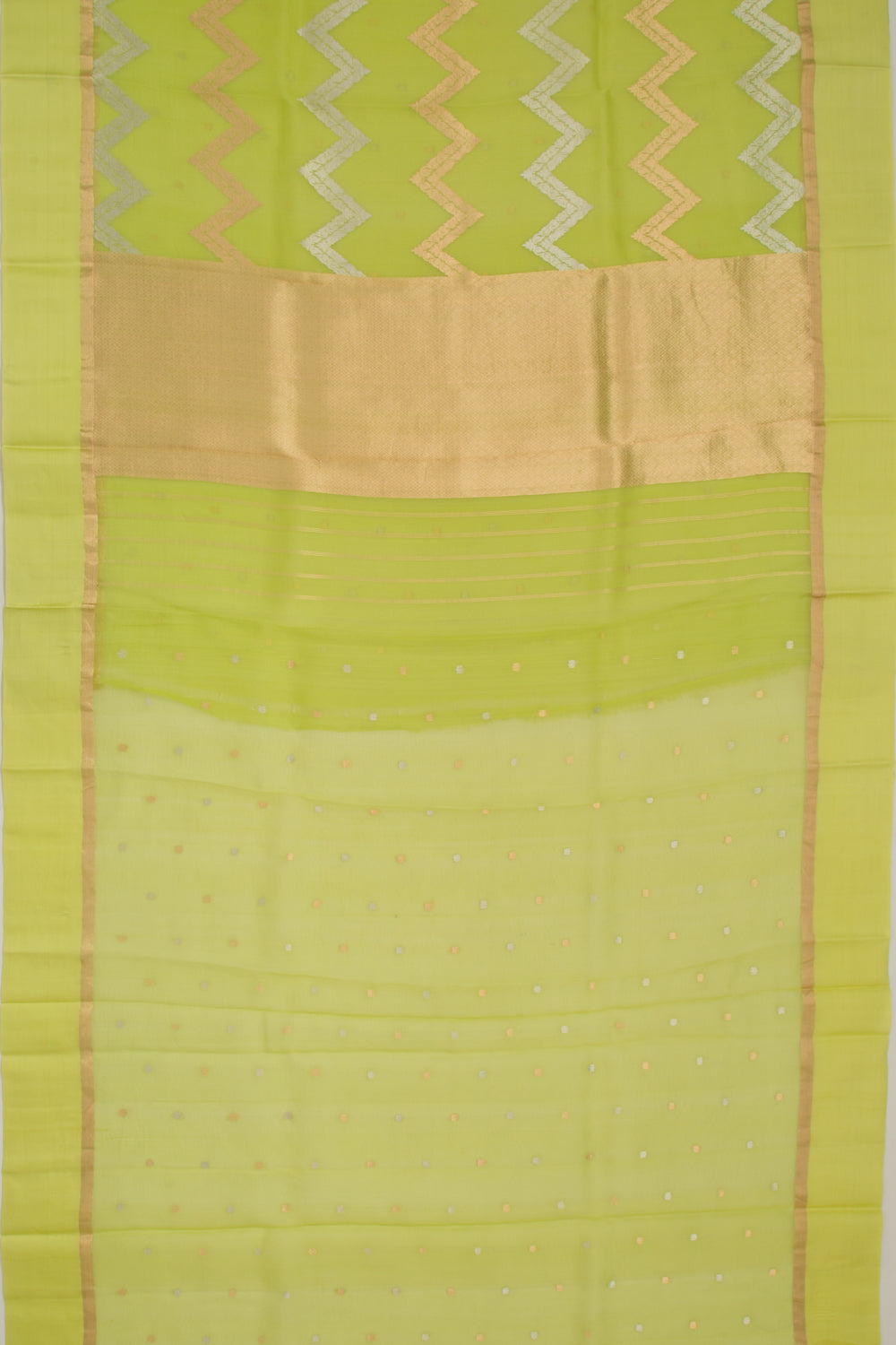 Organza Half-n-Half Jaal And Butta Green Saree