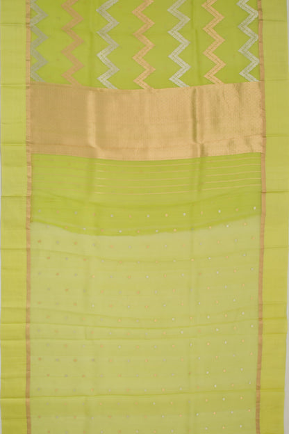 Organza Half-n-Half Jaal And Butta Green Saree